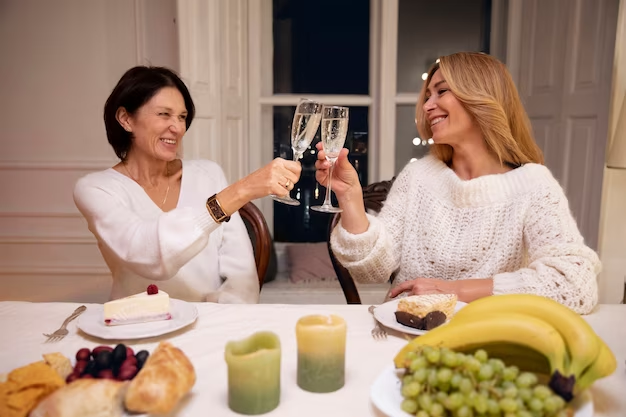 Mom and daughter enjoying wine together